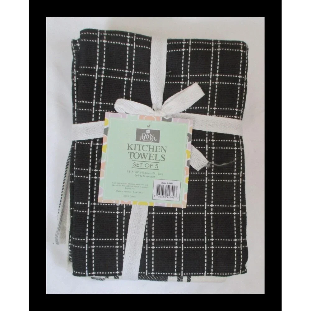 10 Pack 100% Cotton Kitchen Towels Flat Weave Black & White